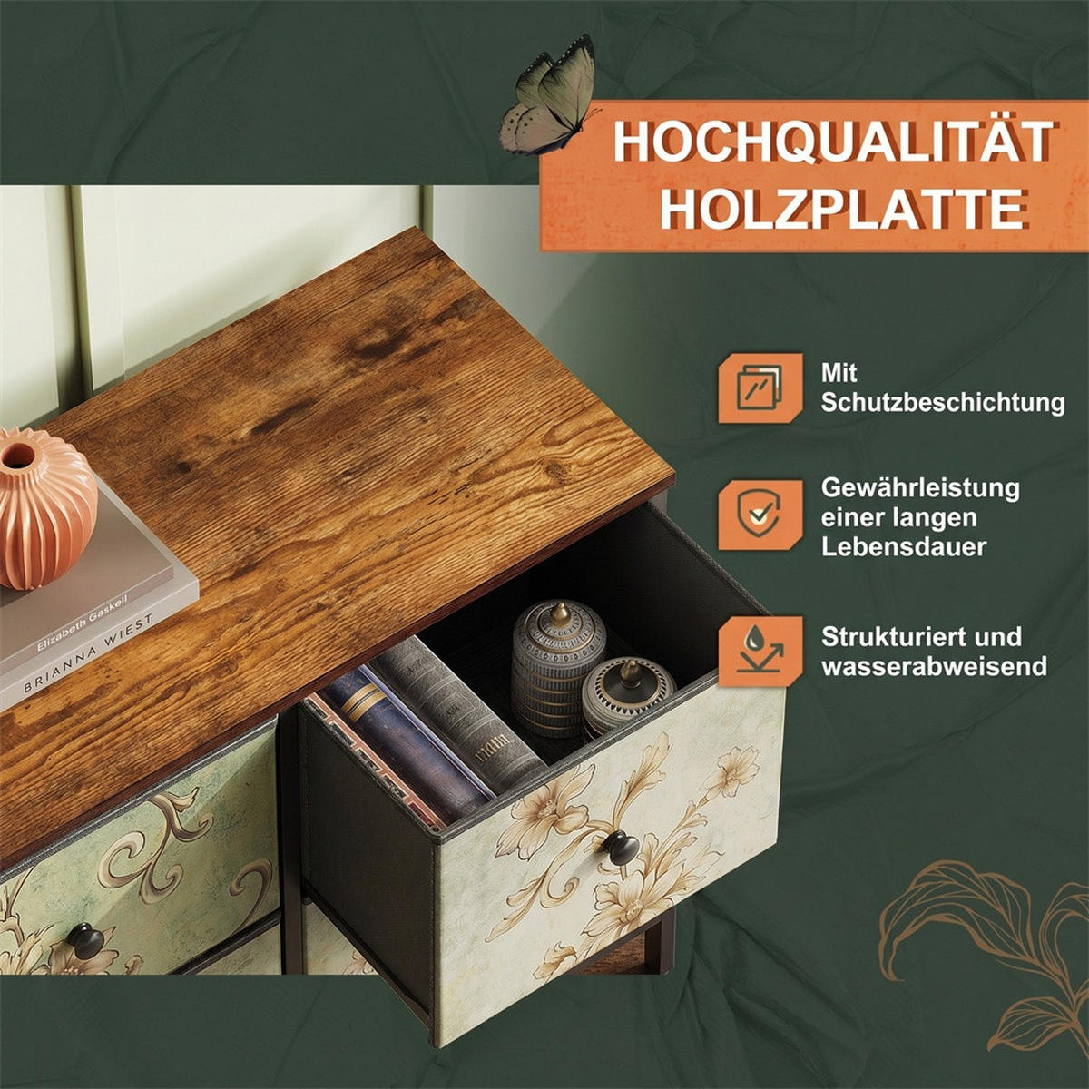 KOMMODE mit 5 Schubladen - bunte Vintage-Muster und Schwarzer Griff - Mehrfarbig - Multicolor, Metall (100/55.2/30cm) - DELFA