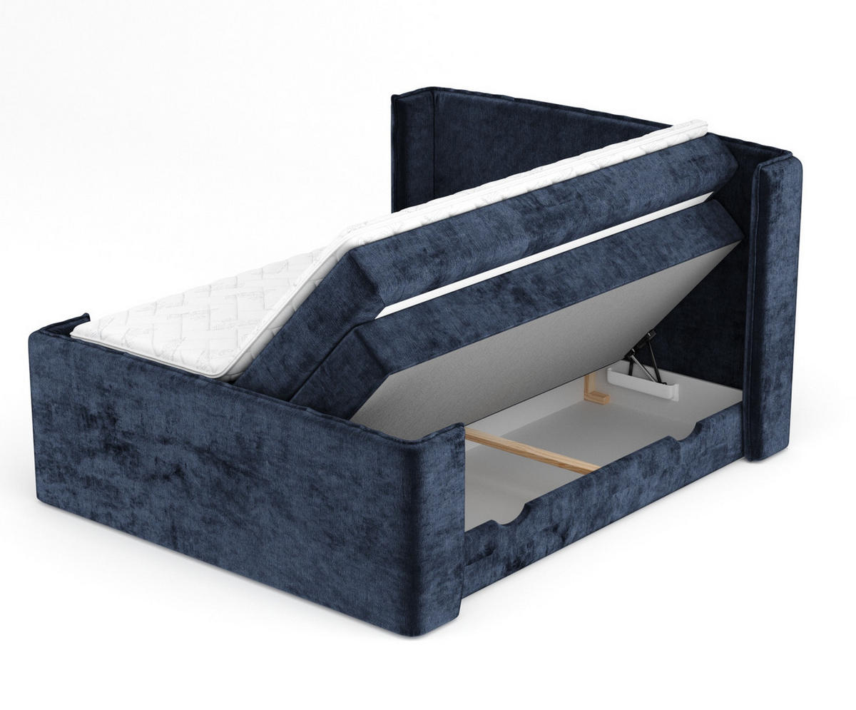 BOXSPRINGBETT Freeland Marineblau 140/200 cm mit Matratze und Topper - Schwarz/Dunkelblau, Holz/Holzwerkstoff (140/200cm) - Maison de Reve