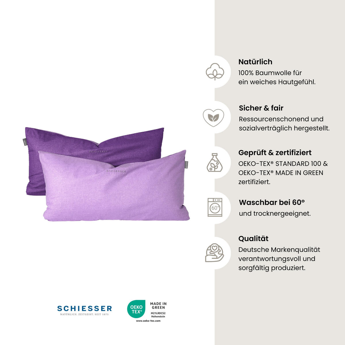 KISSENHÜLLENSET Doubleface - Renforcé - 2-teilig - 40 x 80 cm - Lila - Lila, Textil (40/80cm) - SCHIESSER