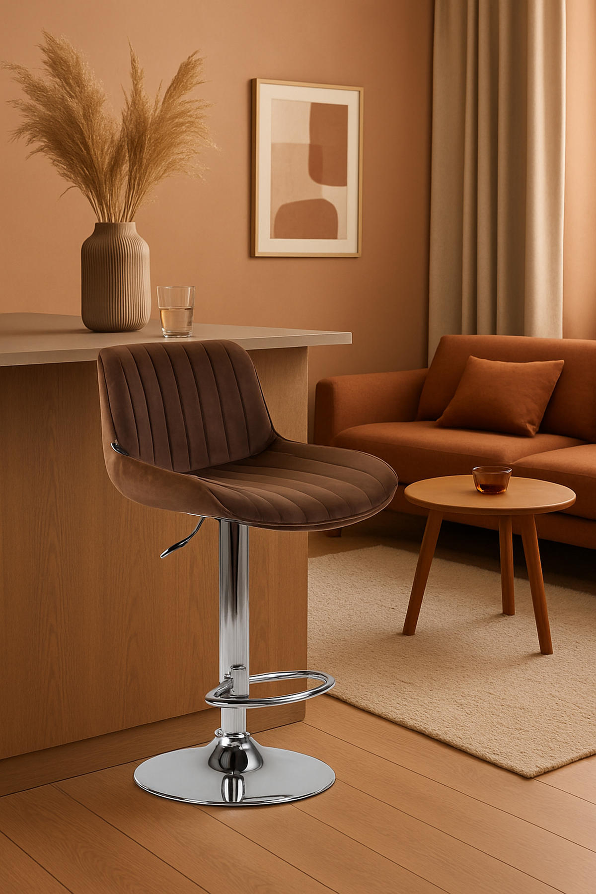 BARHOCKER Lento Gestell Metall in Chromoptik Samt Braun - Chromfarben/Braun, Textil/Metall (50/108/50cm) - TPFLiving