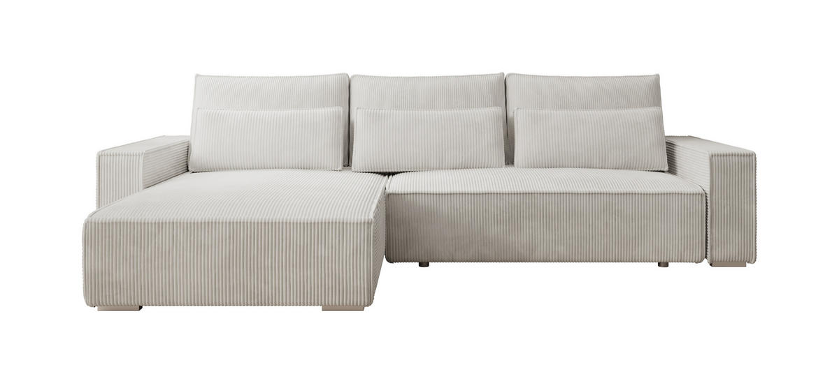 ECKSOFA Alice mit Bettkasten und Schlaffunktion, Cordstoff in L-Form - Creme, Textil (289/184cm)
