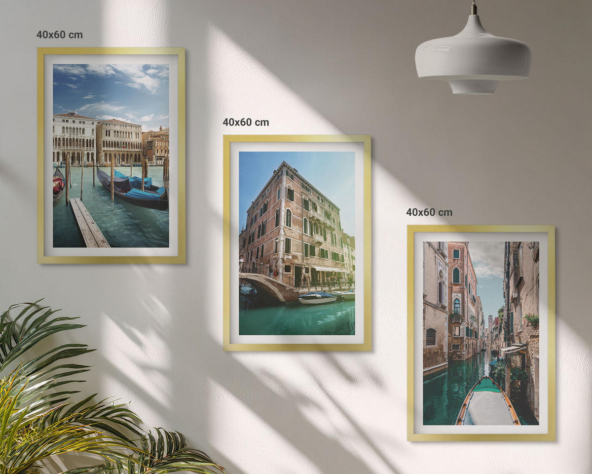 BILDER SET 3er Set - 40x60 cm Goldrahmen - Architektur der Kanäle von Venedig - Goldfarben, Kunststoff (40/60cm) - TULUP