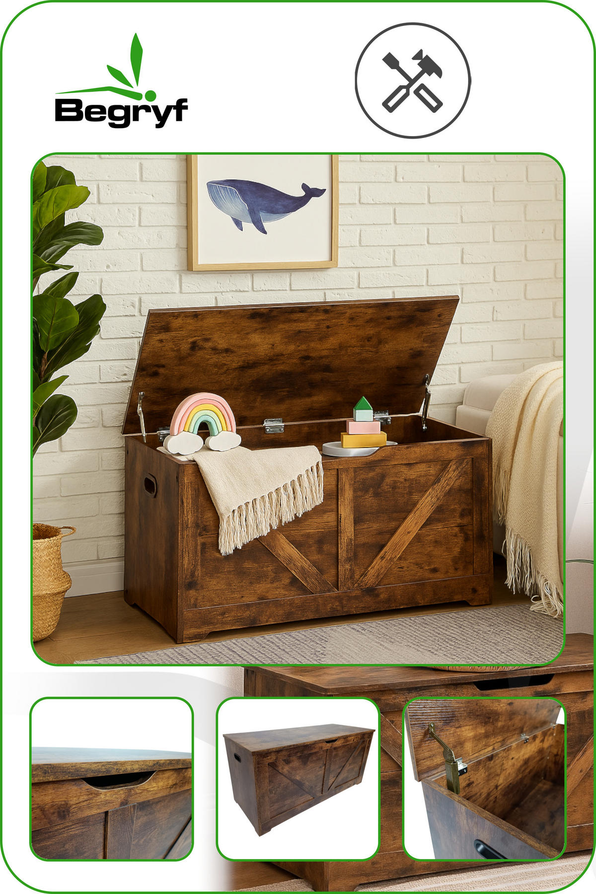 TRUHENBANK Holzoptik Dunkelbraun Sitzbank 100×40×46 cm - Dunkelbraun, Holzwerkstoff (100/46/40cm) - Begryf