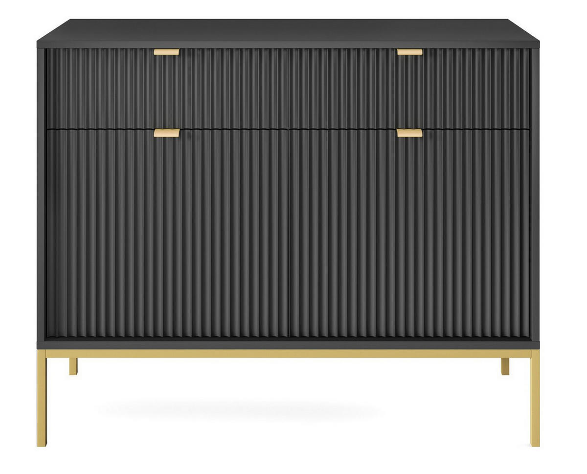 SIDEBOARD Vellore Schwarz mit goldenen Metallbeinen 104 cm - Goldfarben/Schwarz, Holzwerkstoff/Metall (104/83/39cm) - Selsey
