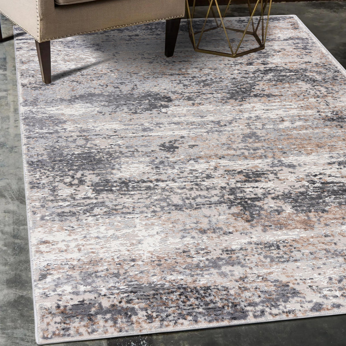 KOBEREC béžový krémový abstraktní - 200 x 300 cm - šedá, textil (200/300cm) - Mazovia