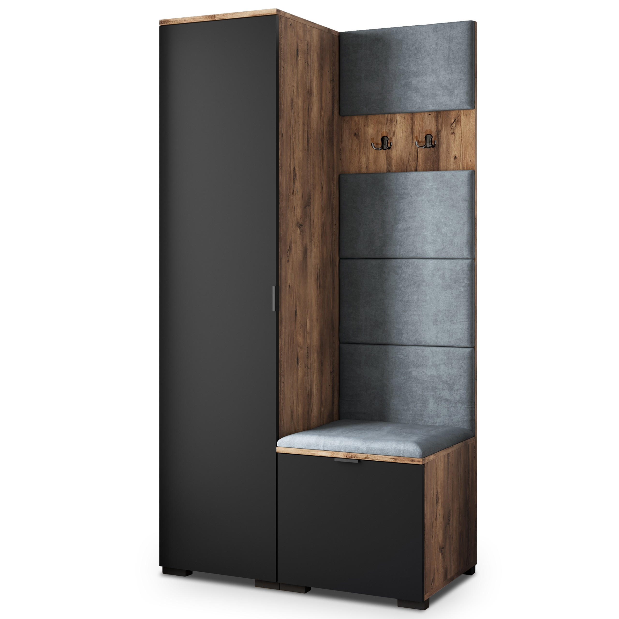 GARDEROBENSCHRANK LORI 95/181/51 cm Modern Garderobe-Set Eiche Lefkas - Eichefarben/Schwarz, Holzwerkstoff (95/181/51cm) - MASSENO