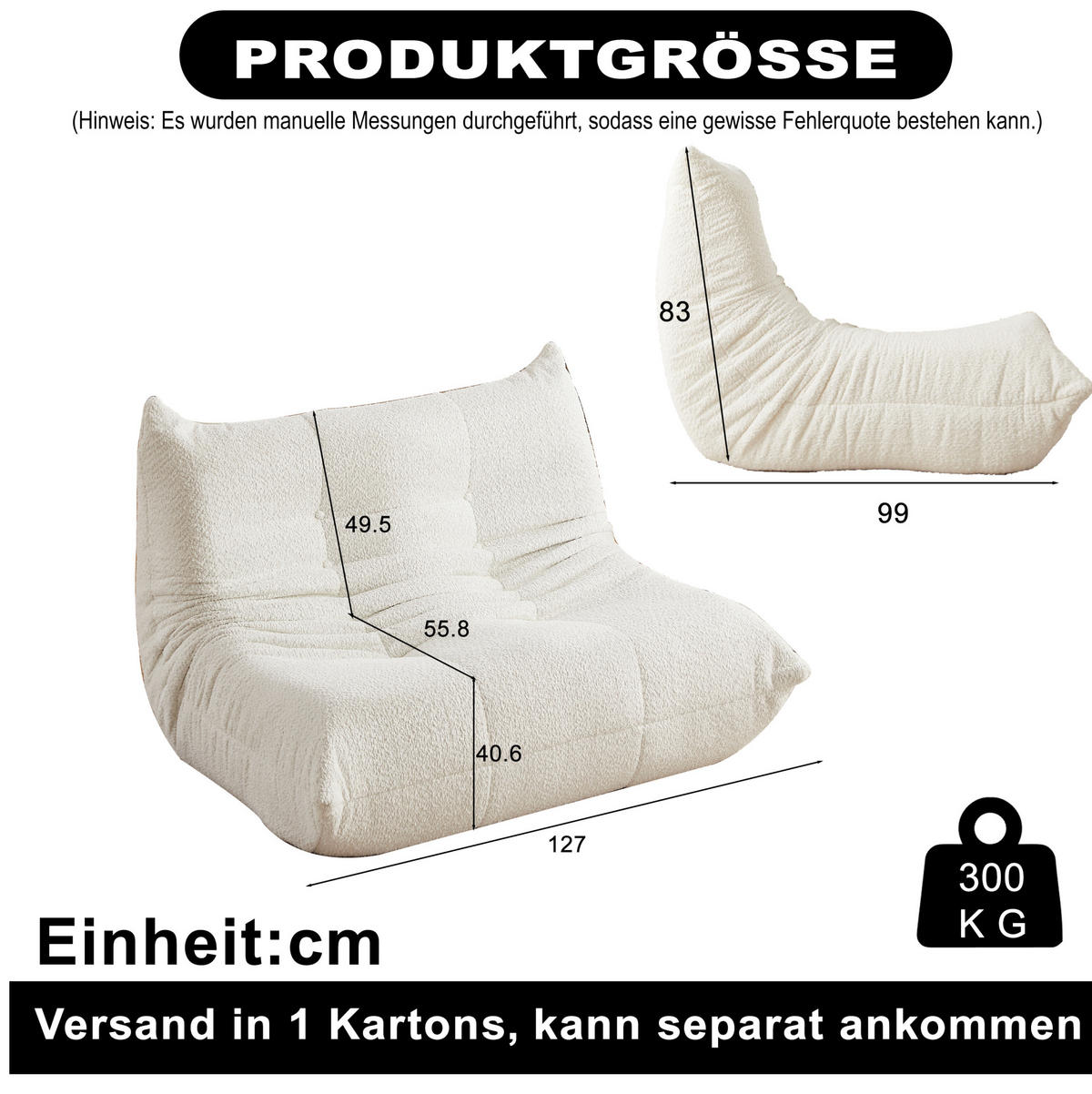 SOFA aus Chenille Beige ohne Montage - Beige, Kunststoff (99/83/127cm) - Beauniv