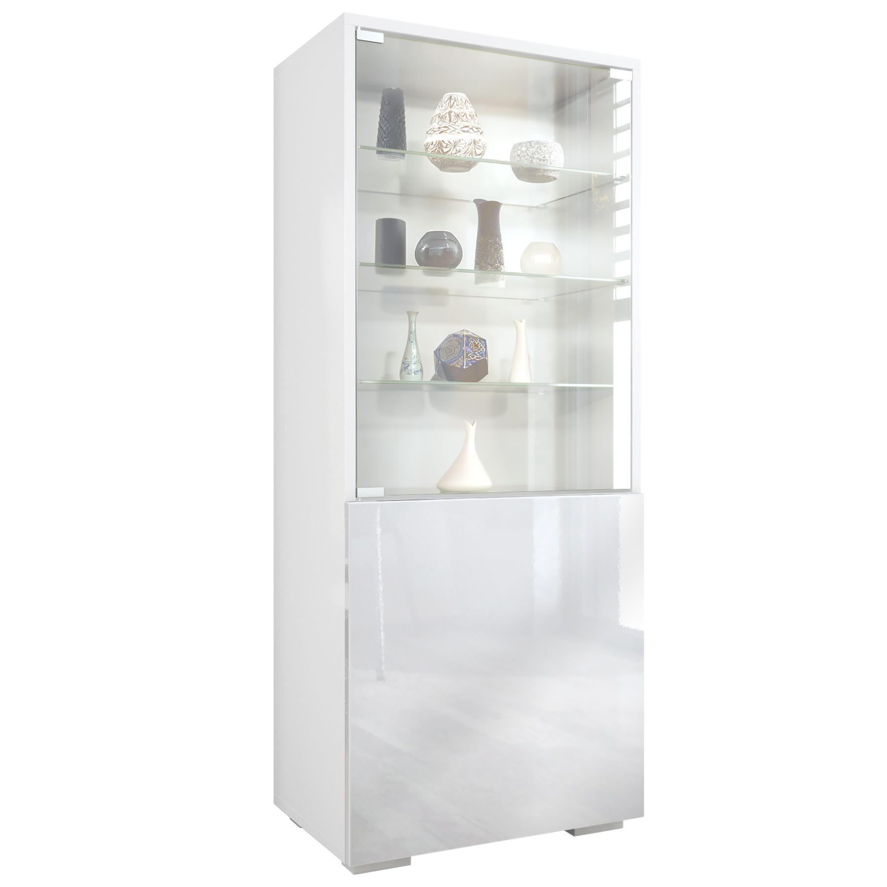 Vladon Vitrine Weiß Hochglanz 50x122.5x34.5 cm