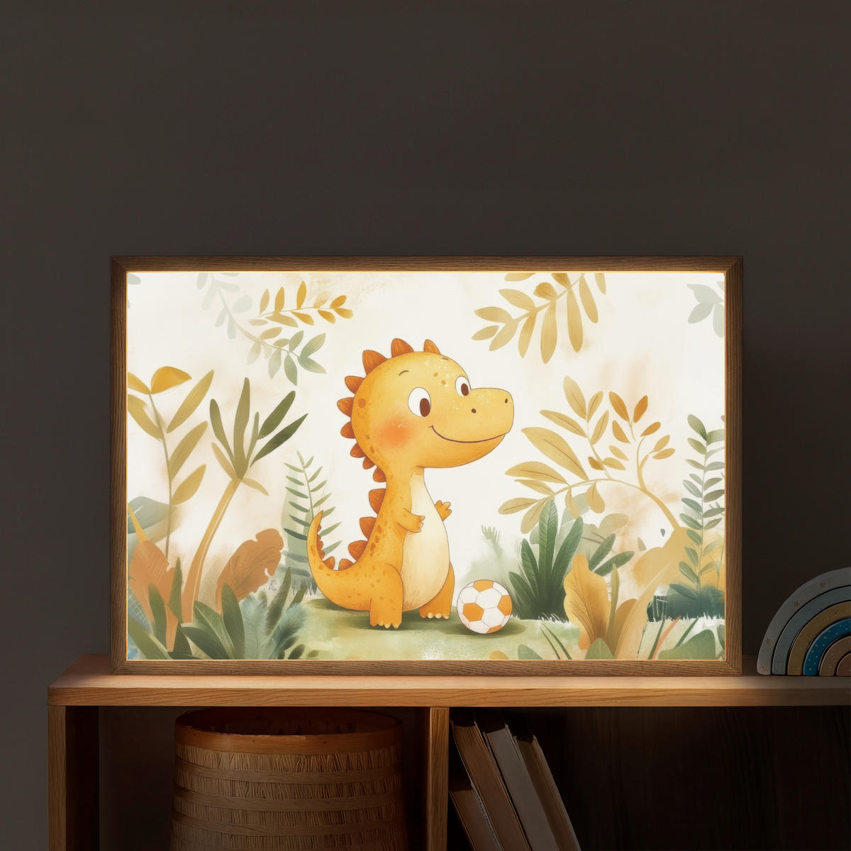NACHTTISCHLAMPE MIT AKKU Dino - Fußball - Orange 60x40 cm - Beige, Holzwerkstoff (8/60/40cm) - OnlyWow
