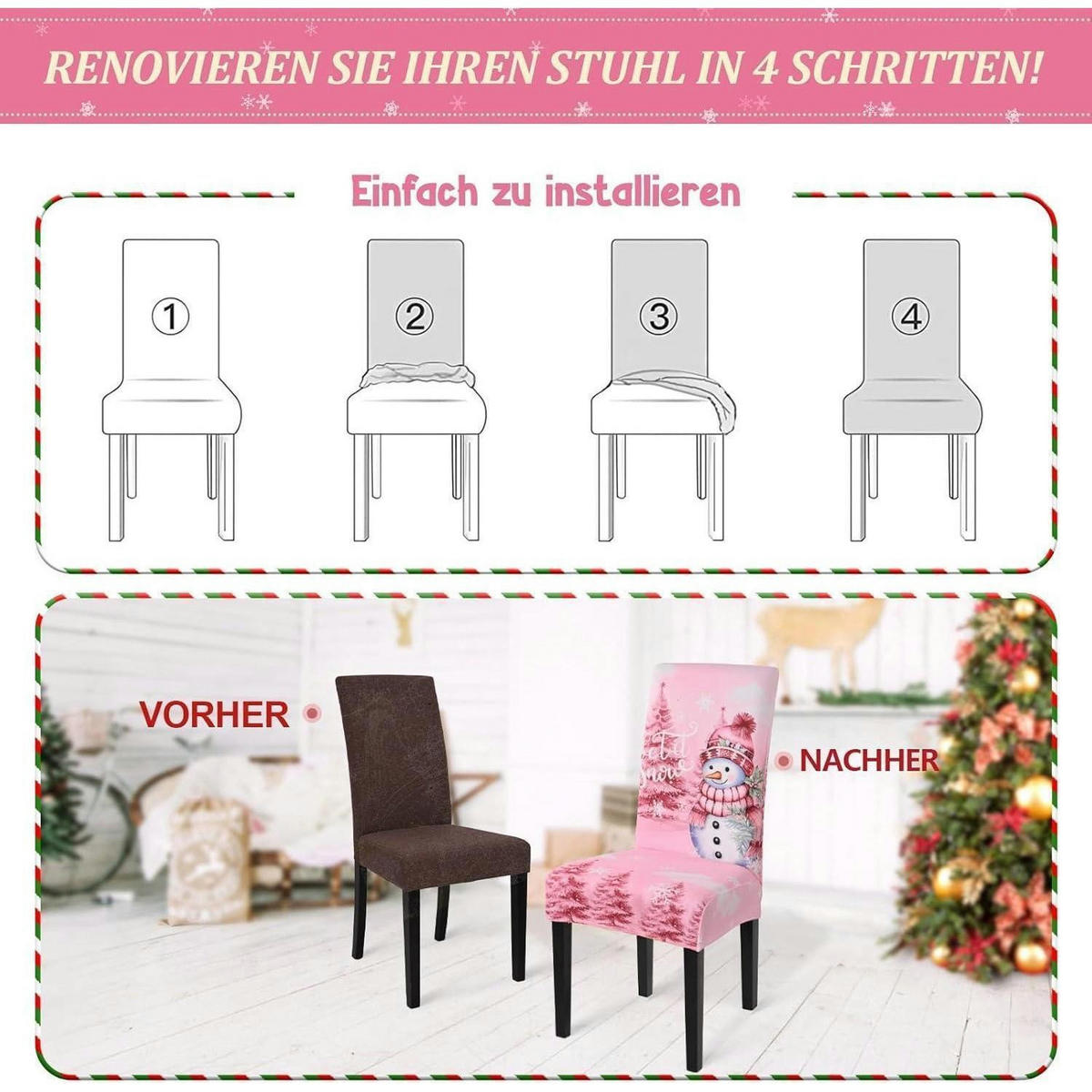STUHLHUSSEN 4er Set Weihnachts-Design Rosa - Rosa, Textil (40/42cm)