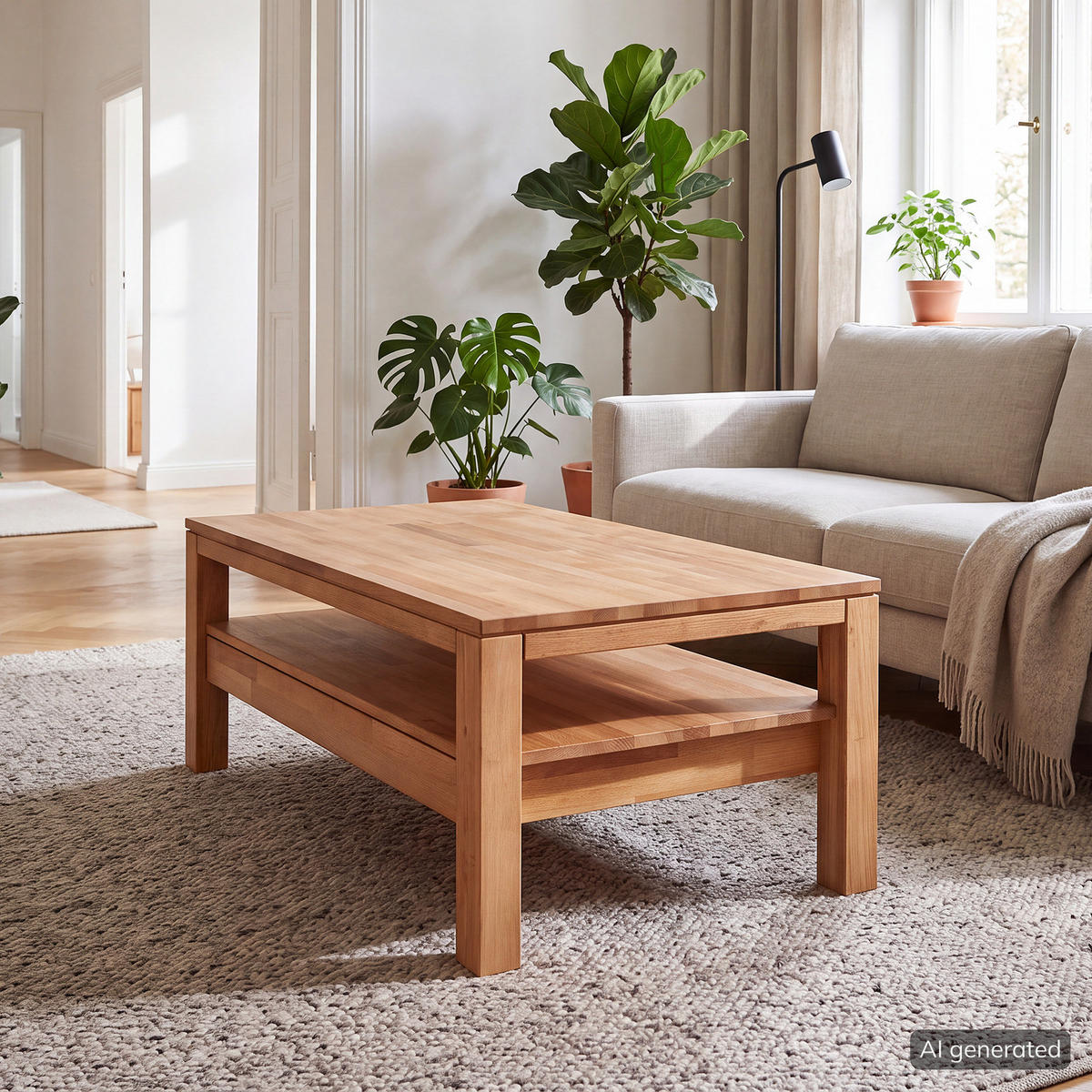 COUCHTISCH - Massivholz - Buchefarben, Holz (70/110/47cm) - home24