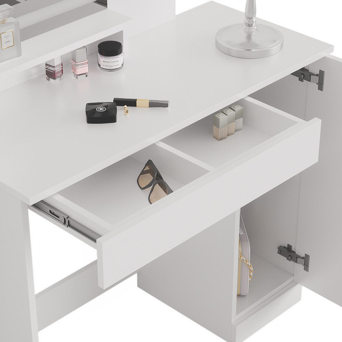SCHMINKTISCH Julia Weiß 90 cm mit LED-Spiegel und Hocker - Weiß, Holzwerkstoff (90/137.5/38cm) - Vicco
