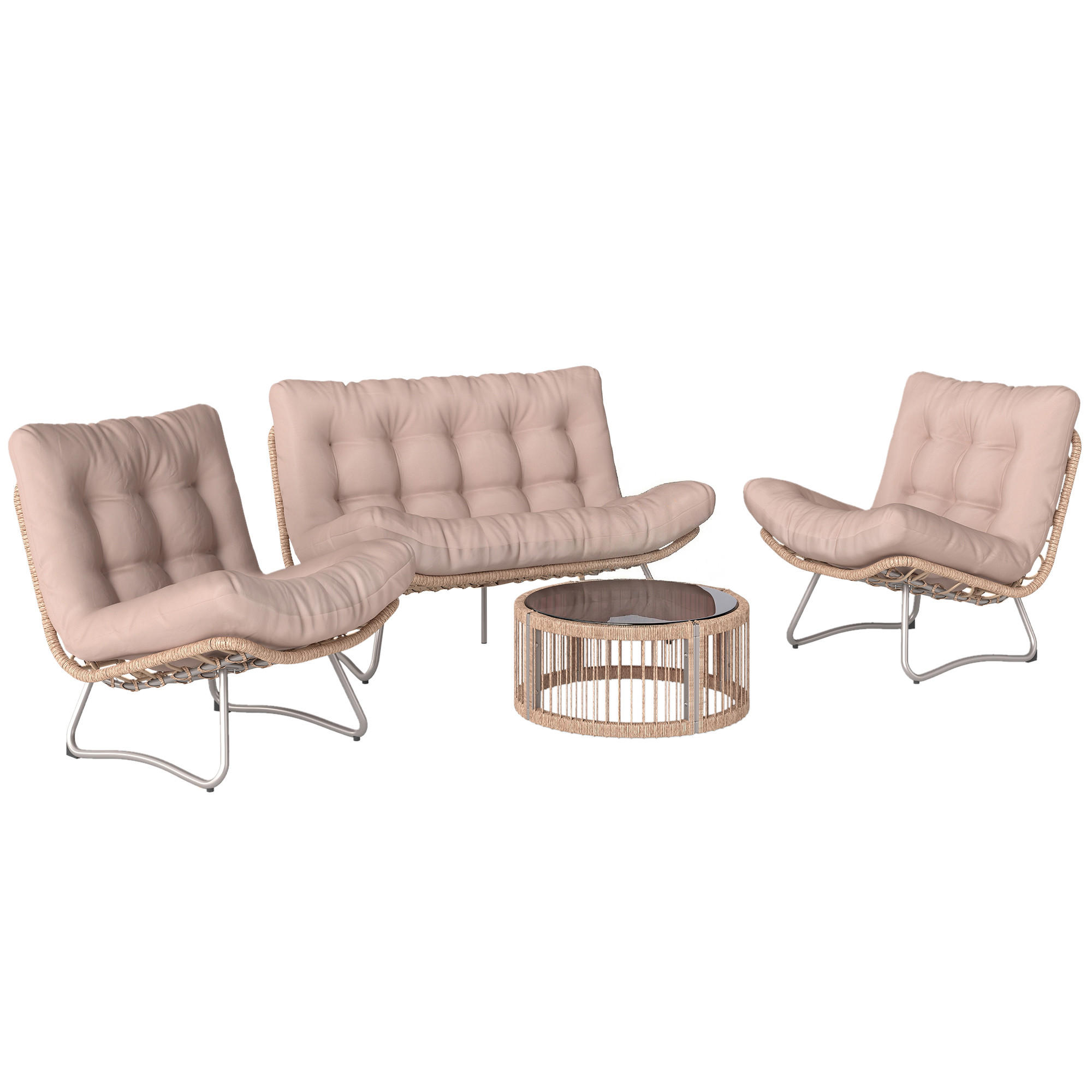 RATTAN-GARTENMÖBEL-SET 4er Set PE-Rattan Metall Braun - Braun, Metall - Outsunny