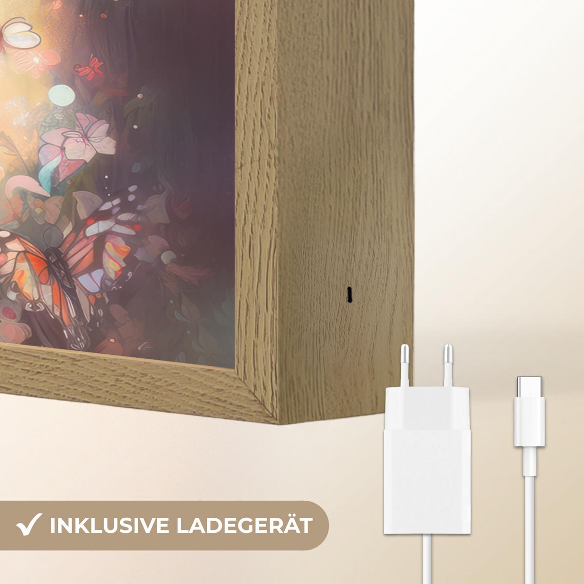 NÁSTĚNNÁ LAMPA S AKUMULÁTOREM Kůň - Příroda - Květiny - Motýli - Les 40x30 cm - tmavě hnědá, kompozitní dřevo (40/30/8cm) - OnlyWow
