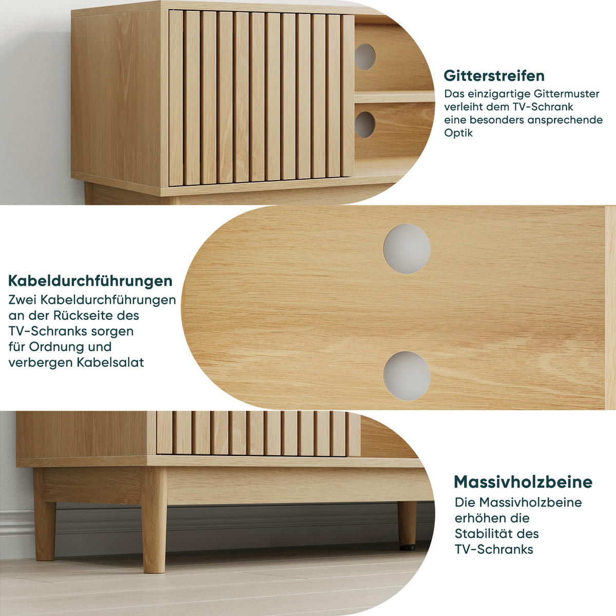 TV-LOWBOARD eichen-optik & lamellen-design - Eichefarben, Holzwerkstoff (140/48/39cm) - Urban Meuble