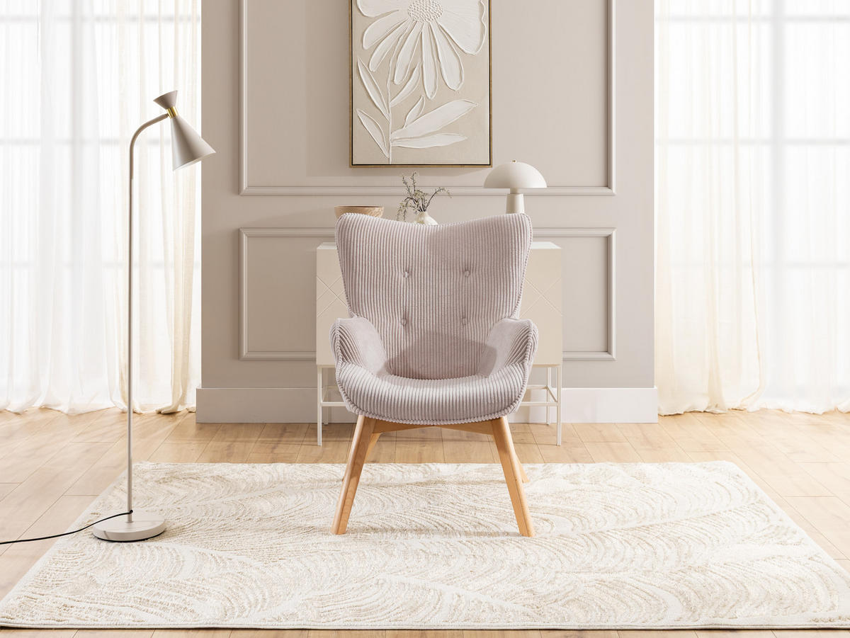 LOUNGESESSEL Lenari Puderrosa Cordstoff mit Füßen in Natur - Hellrosa/Naturfarben, Holz/Textil (71/96/86cm) - S-Style Möbel