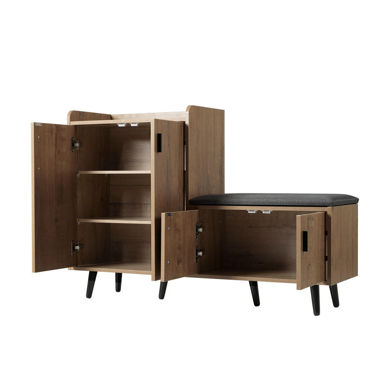 SCHUHSCHRANK Schuhbank 120x34x82 cm Metallgriffe Braun - Braun, Holz (120/82/34cm) - Kaket