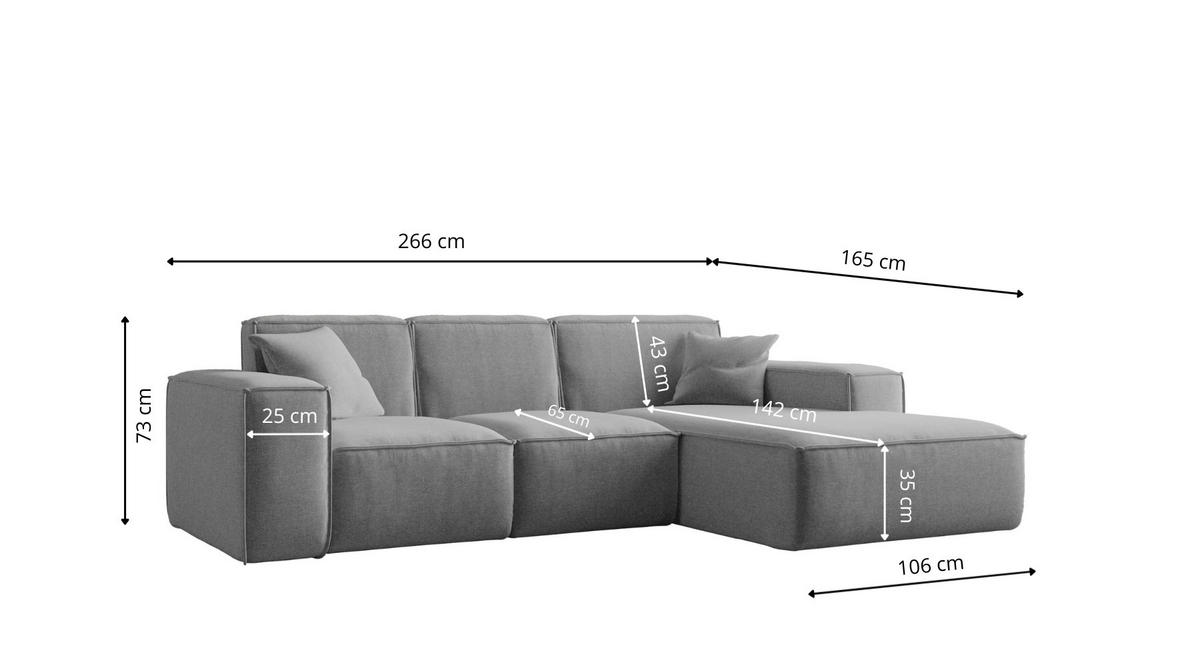 ECKSOFA L-Form Siena Stoff Maloy Grau Rechts - Grau, Holz (266/165cm) - Kaiser Möbel
