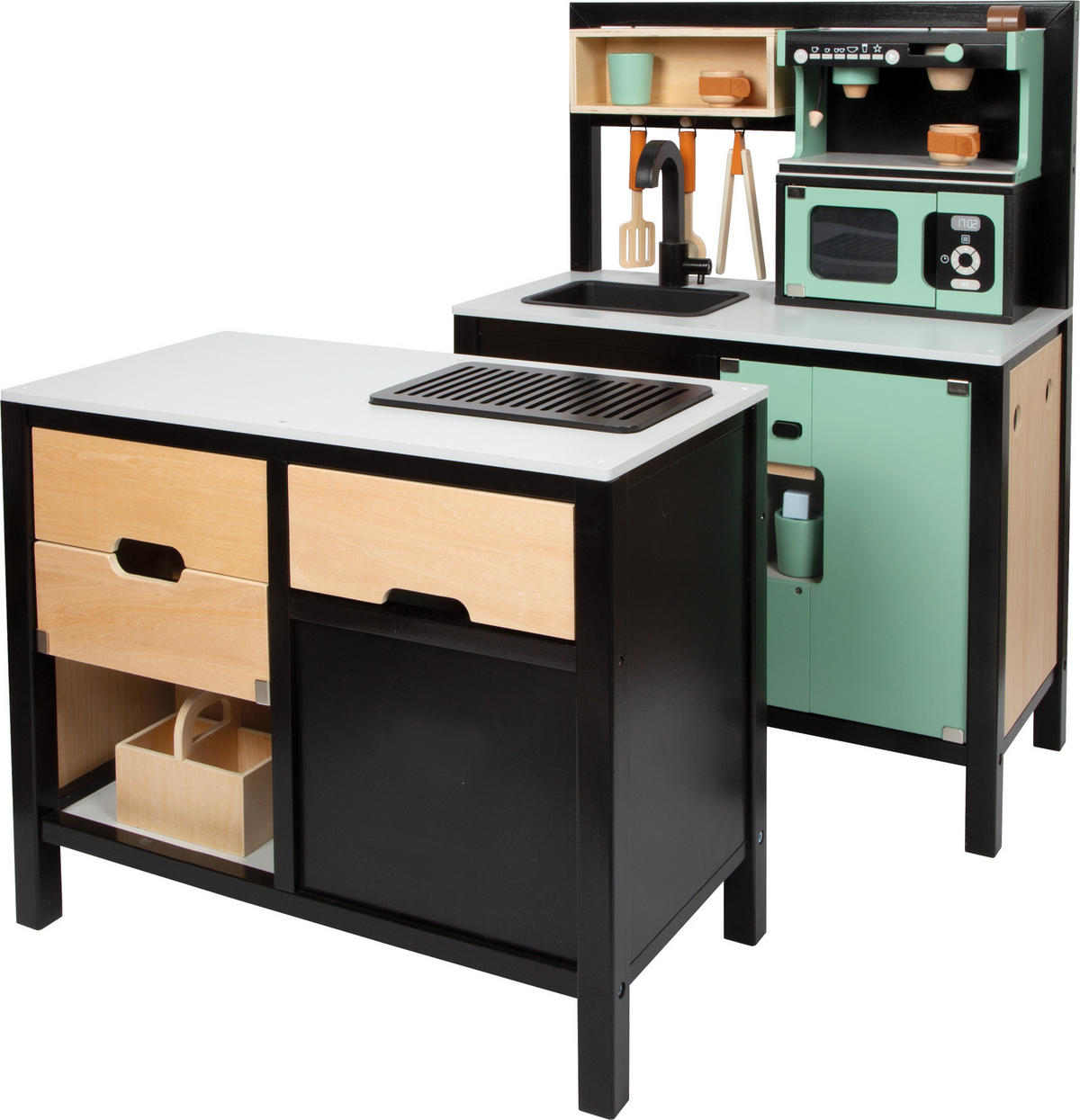 KINDERKÜCHE MIT KÜCHENINSEL INDUSTRIAL - Schwarz, Holz (60/59.5/81cm) - small foot