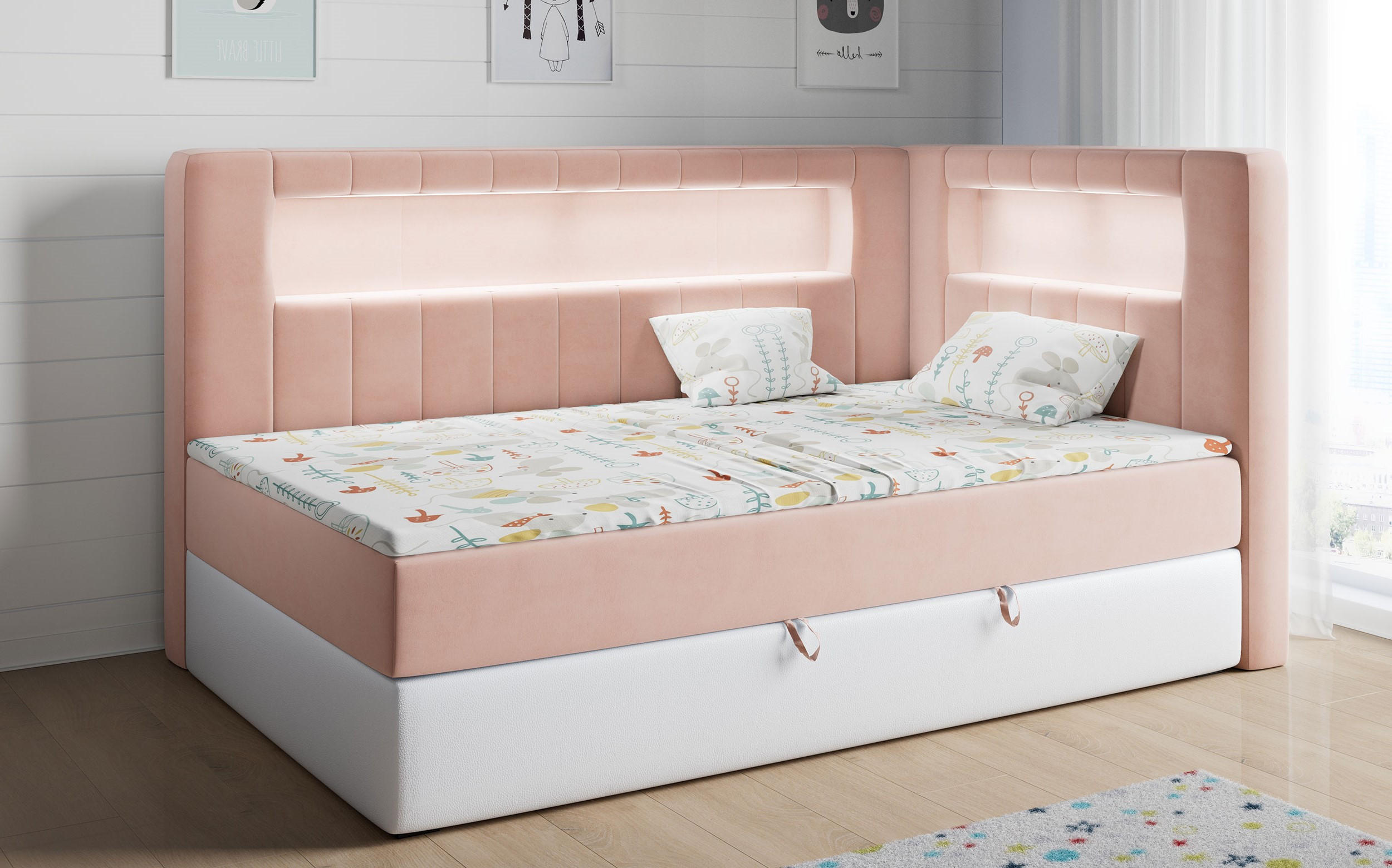 BOXSPRINGBETT JUNIOR GOLD 3 90/200 Rosa/Weiß - rechte Seite - Rosa/Weiß, Holz/Textil (90/200cm) - MKS