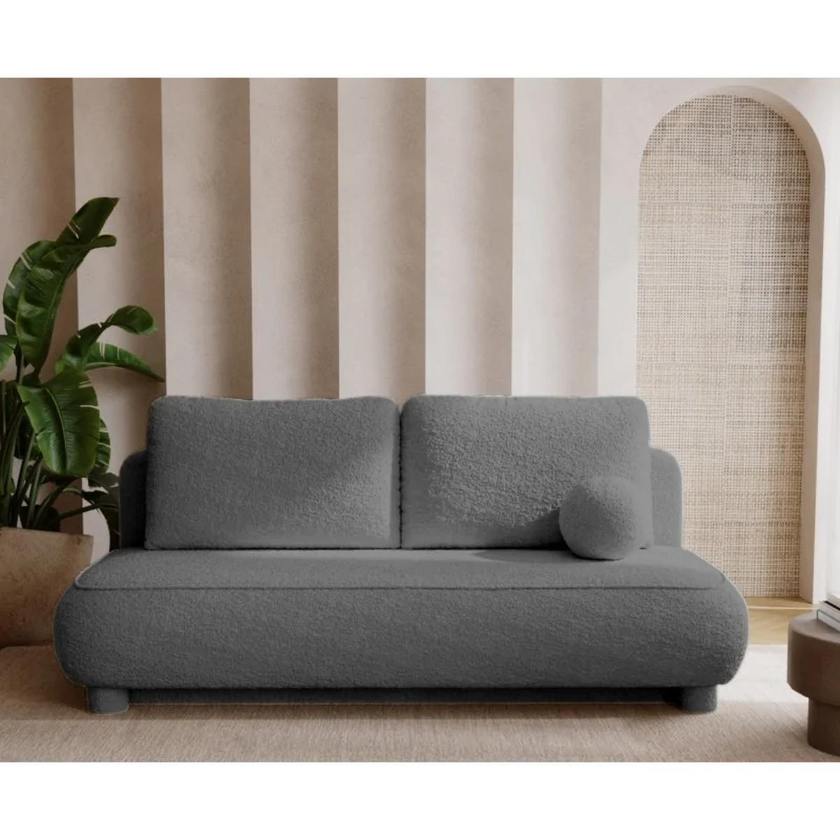 SCHLAFSOFA MAJA, Sofa mit Schlaffunktion und Bettkasten, Farbe: Dunkelgrau, Bouclé-Stoff - Dunkelgrau, Textil (209/96/96cm) - Sepro Meble