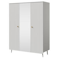 DREHTÜRENSCHRANK mit Spiegel Chloe 3D 150 Weiß (schwarzer oder goldener Griff) - Schwarz/Weiß, Holzwerkstoff/Kunststoff (150/200/60cm) - mzm24