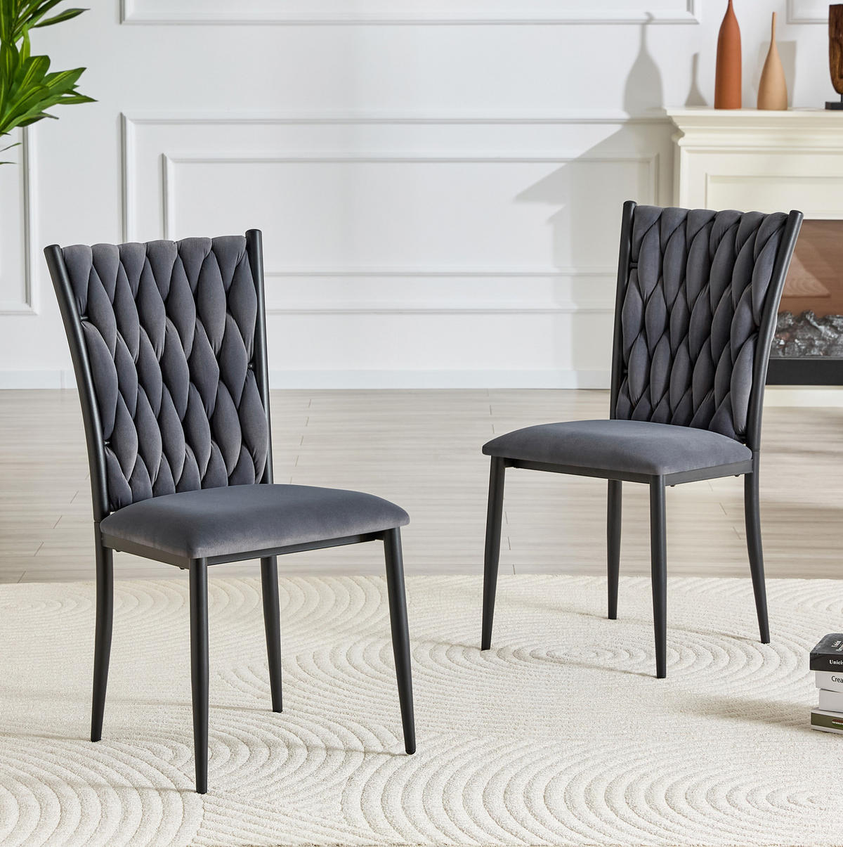 ESSZIMMERSTUHL mit hoher Rückenlehne Dark Grey Samt Metall - Dunkelgrau, Metall (45/94/58cm) - Meubliv