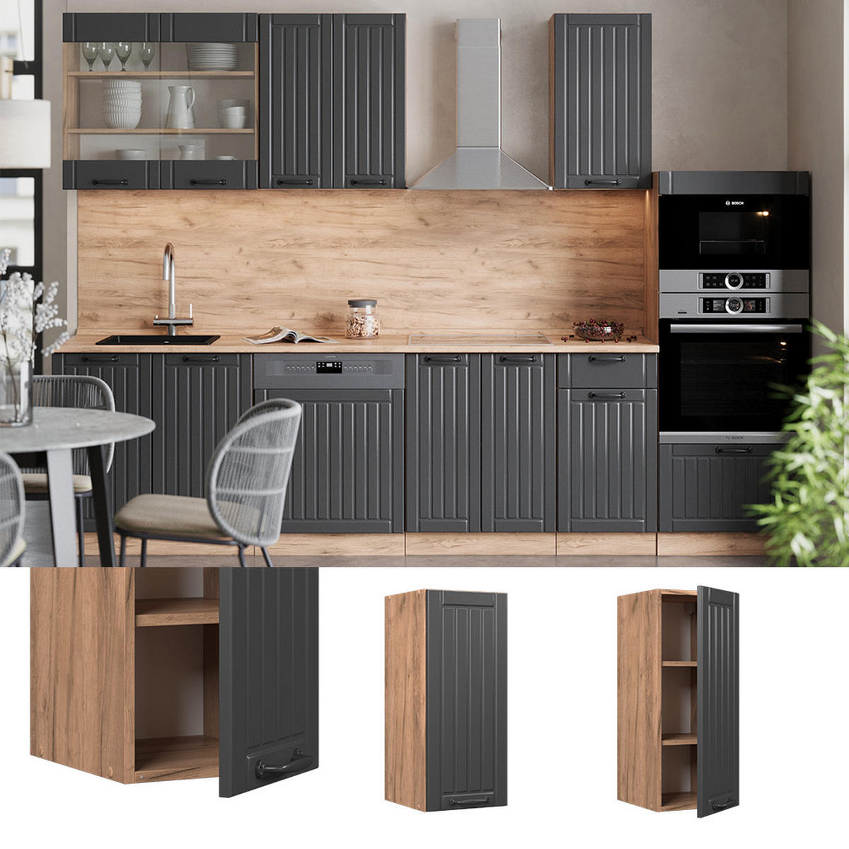 HÄNGESCHRANK Fame-Line Dunkelgrau 30 cm - Honigeiche/Dunkelgrau, Holzwerkstoff (30/72/34.1cm) - Vicco