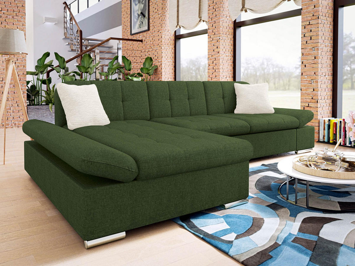 ECKSOFA Montana Premium, Seite: Links - Beige/Grün, Holz/Textil (278/161cm) - MIRJAN24