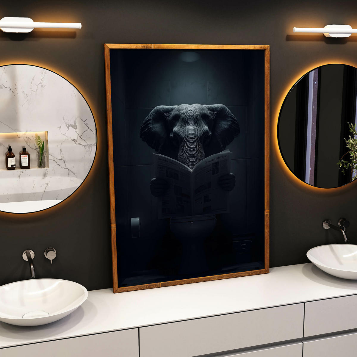 POSTER für WC Badezimmer ELEFANT mit Zeitung Abstraktion 30x40cm - Schwarz/Grau, Papier (30/40/40cm) - Muralo