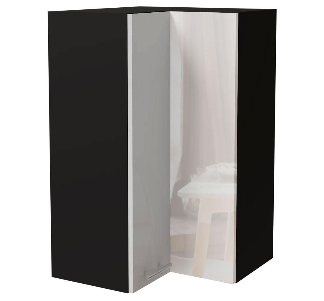 Feldmann-Wohnen Eckhängeschrank Weiß Hochglanz, Schwarz 60x96x60 cm
