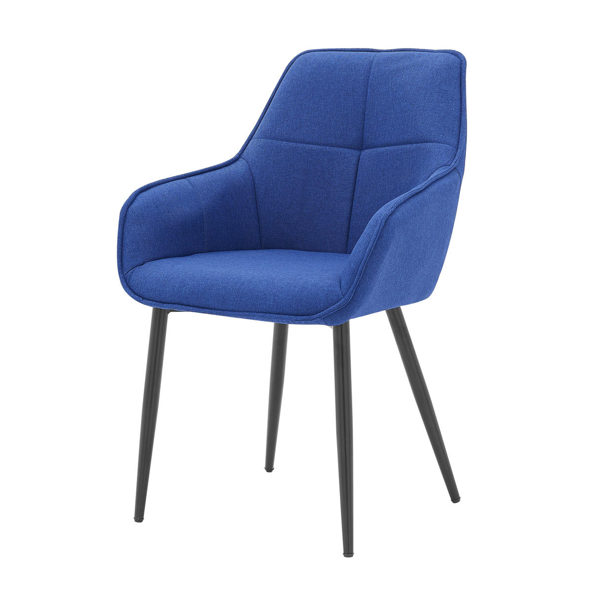 ARMLEHNSTUHL Norah mit blauem Leinen und gestepptem Rücken - Blau, Metall (55/86/46cm) - TPFLiving