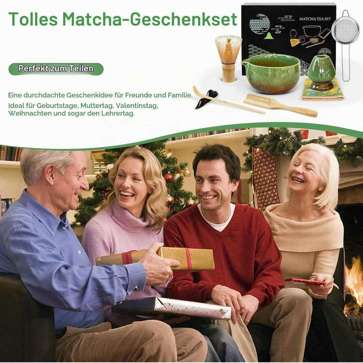 MATCHA Set 8-teiliges Premium Tea Set mit Bambus-Chasen Grün - Grün, Keramik (13/10.5/13cm)