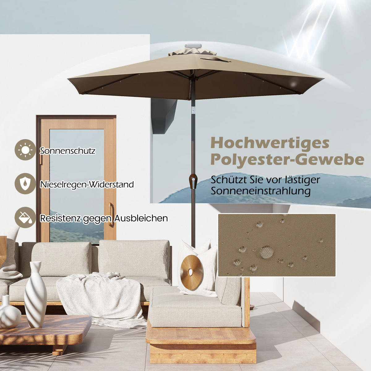 SONNENSCHIRM Kaffee - Braun, Kunststoff (270/270cm) - COSTWAY