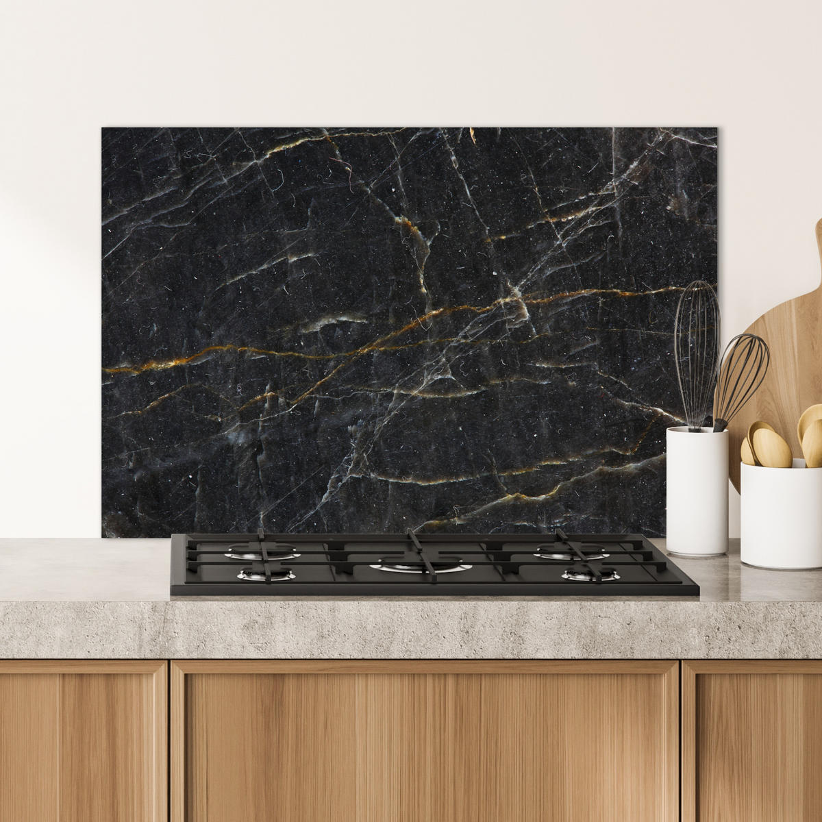 SPRITZSCHUTZ KÜCHE Marmor - Schwarz - Gold - Grau - Marmorstruktur 80x55 cm - Goldfarben, Metall (80/0.3/55cm) - MuchoWow