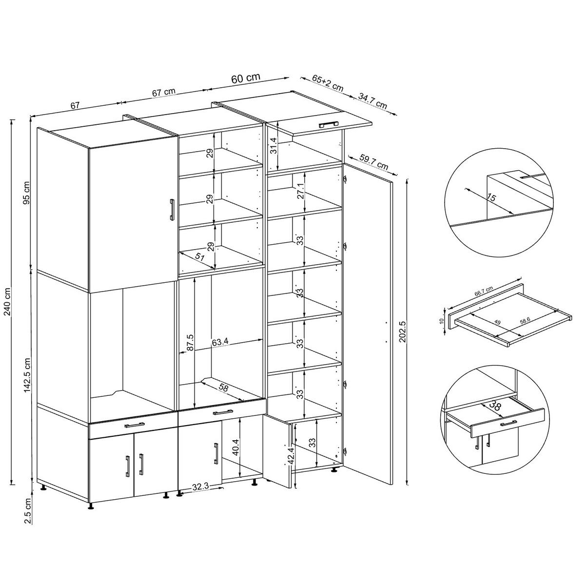WASCHMASCHINENSCHRANK Serie 3 194cm Breit, 240cm Hoch - Schwarz, Holzwerkstoff (194/240/67cm)