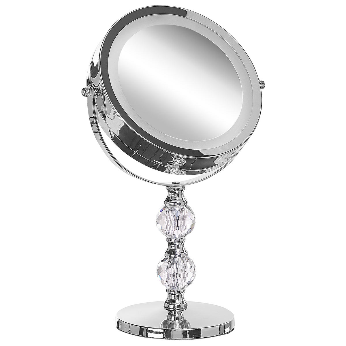 KOSMETIKSPIEGEL silber mit LED-Beleuchtung 18 cm Claira - Silberfarben, Glas (18/34/13cm) - Beliani