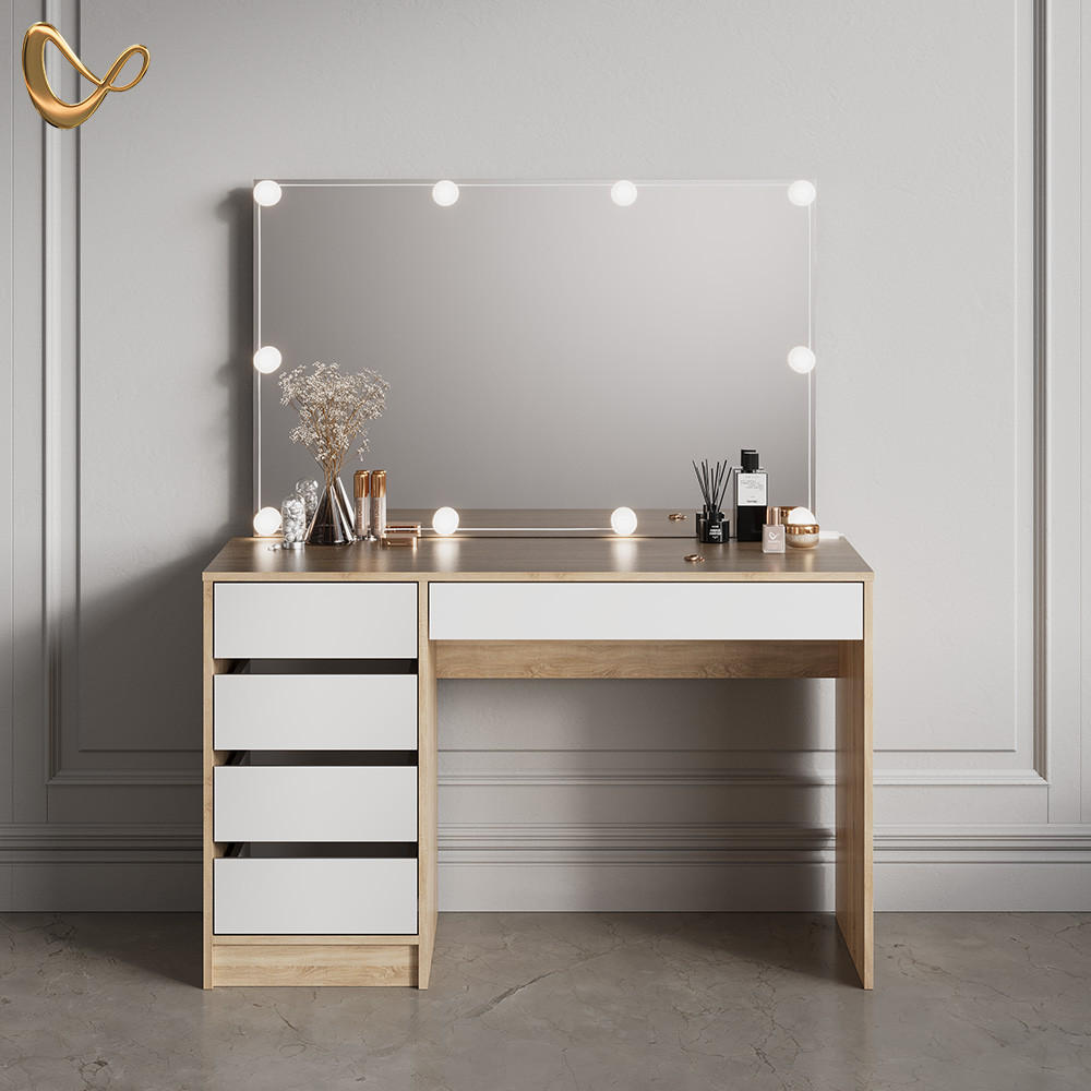 SCHMINKTISCH Imola Weiß/Sonoma 120 cm mit LED Beleuchtung - Weiß/Sonoma Eiche, Holzwerkstoff (120/75/55cm) - Livinity®