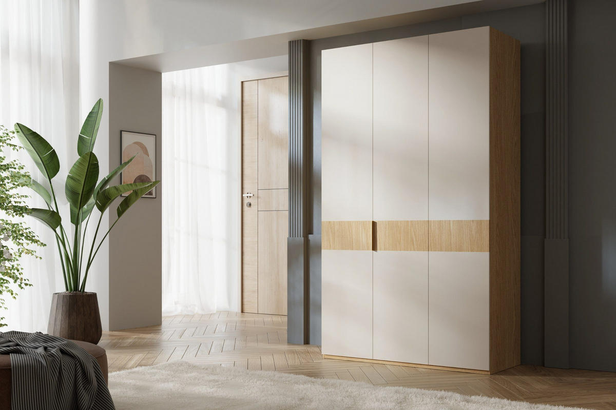 KLEIDERSCHRANK SUN 135/237/60 cm in Frühlingseiche/Macadamia - Eichefarben, Holzwerkstoff (135/237/60cm) - Deine Möbel 24