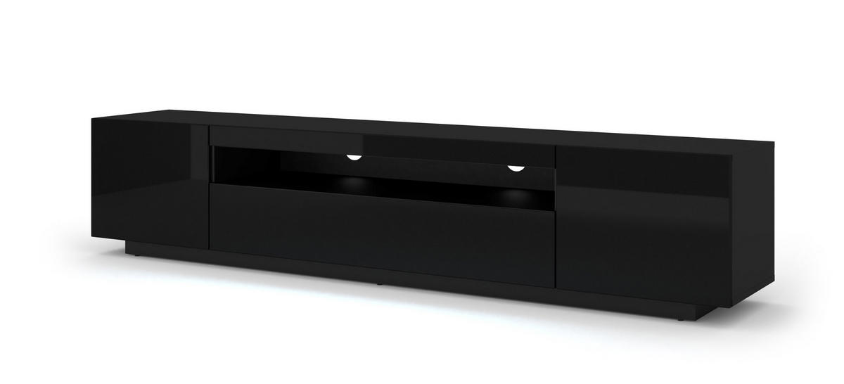 TV LOWBOARD Schwarz matt, Schwarz Hochglanz 200/42/37 - Schwarz Hochglanz, Holzwerkstoff (200/42/37cm) - RAUMHIRSCH FURNITURE
