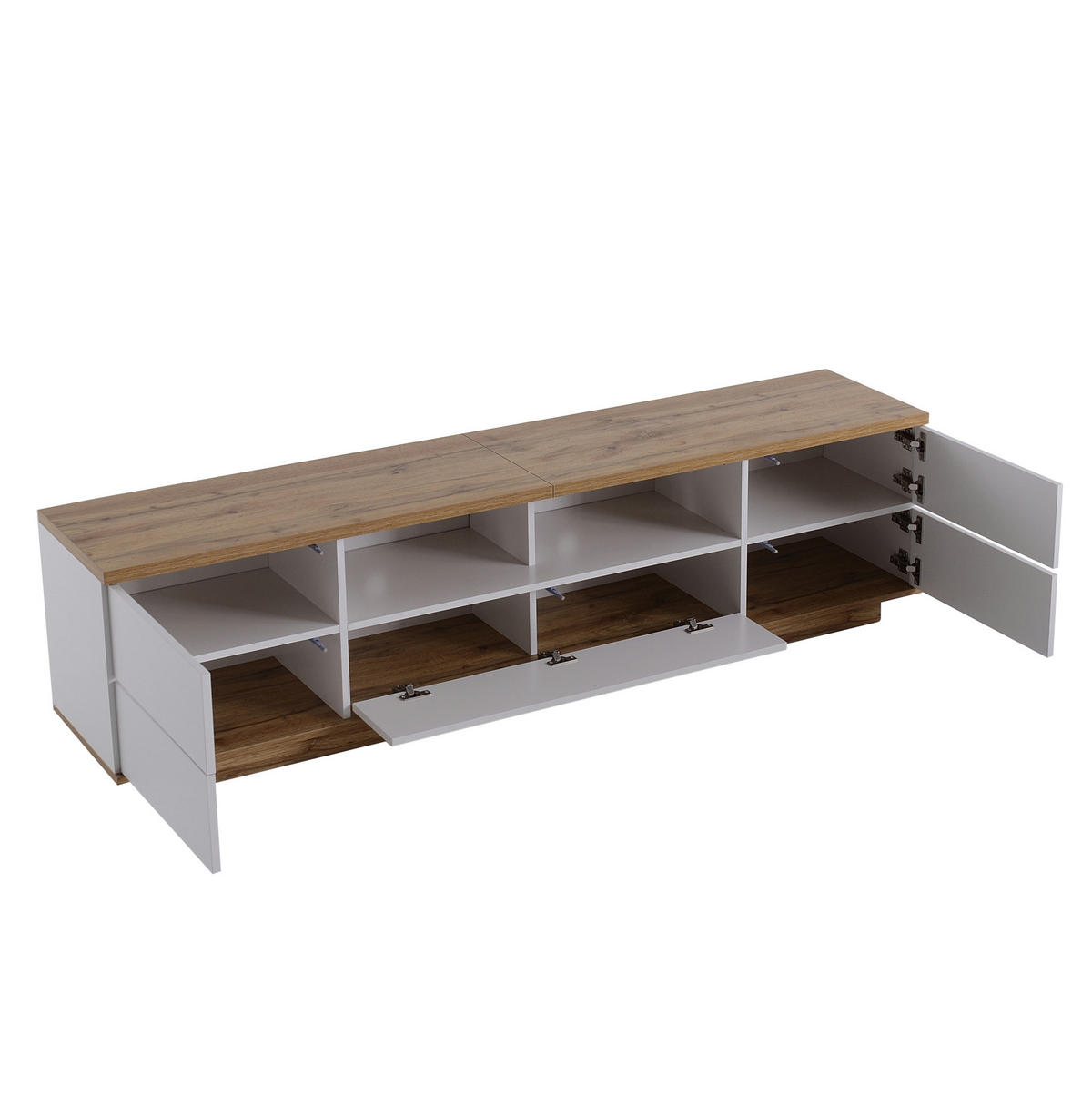 TV ormarić 180/38/46 cm bijelo-drvene boje od MDF-a s rešetkastim vratima - bijela, drvni materijal (180/46/38cm) - OKWISH