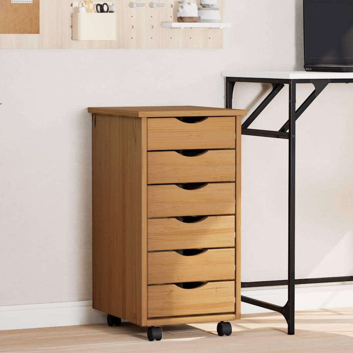 ROLLSCHRANK MIT SCHUBLADEN MOSS HONIGBRAUN MASSIVHOLZ KIEFER - Braun, Holz (39/65.5/34cm) - vidaXL