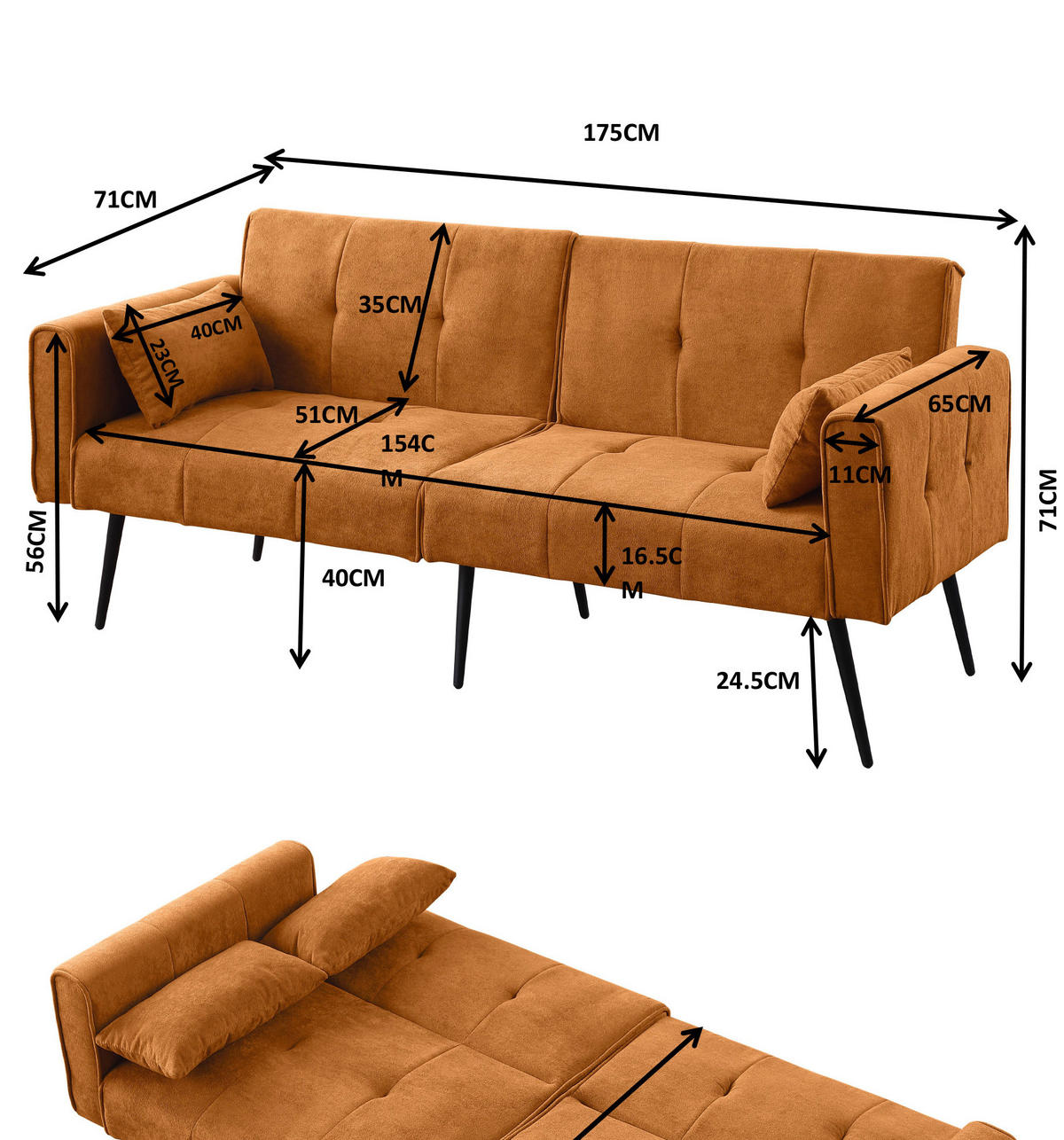 SOFA mit Cordbezug Stoff Orange - Orange, Holzwerkstoff (175/71/71cm) - Meubliv
