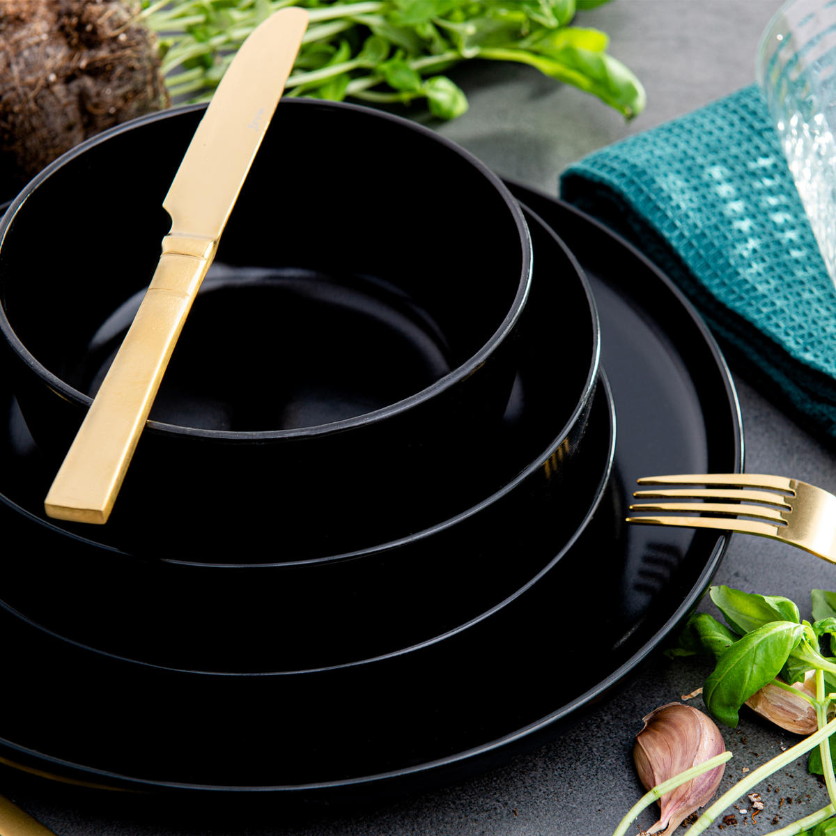 SCHÜSSEL-SET VICTO, 6 Personen 6-tlg, matt schwarz - Schwarz, Keramik - KONSIMO®