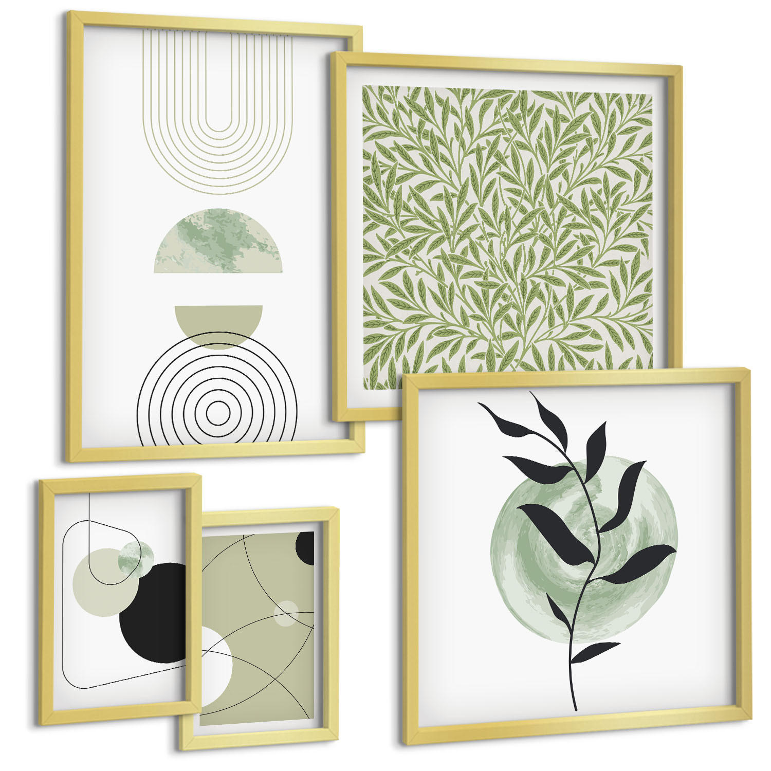 BILDER SET 5er Set - 50x50 cm & 20x30 cm & 40x60 cm Goldrahmen - Abstrakte Formen und Farben - Goldfarben, Kunststoff (40/60cm) - TULUP