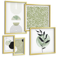 BILDER SET 5er Set - 50x50 cm & 20x30 cm & 40x60 cm Goldrahmen - Abstrakte Formen und Farben - Goldfarben, Kunststoff (40/60cm) - TULUP
