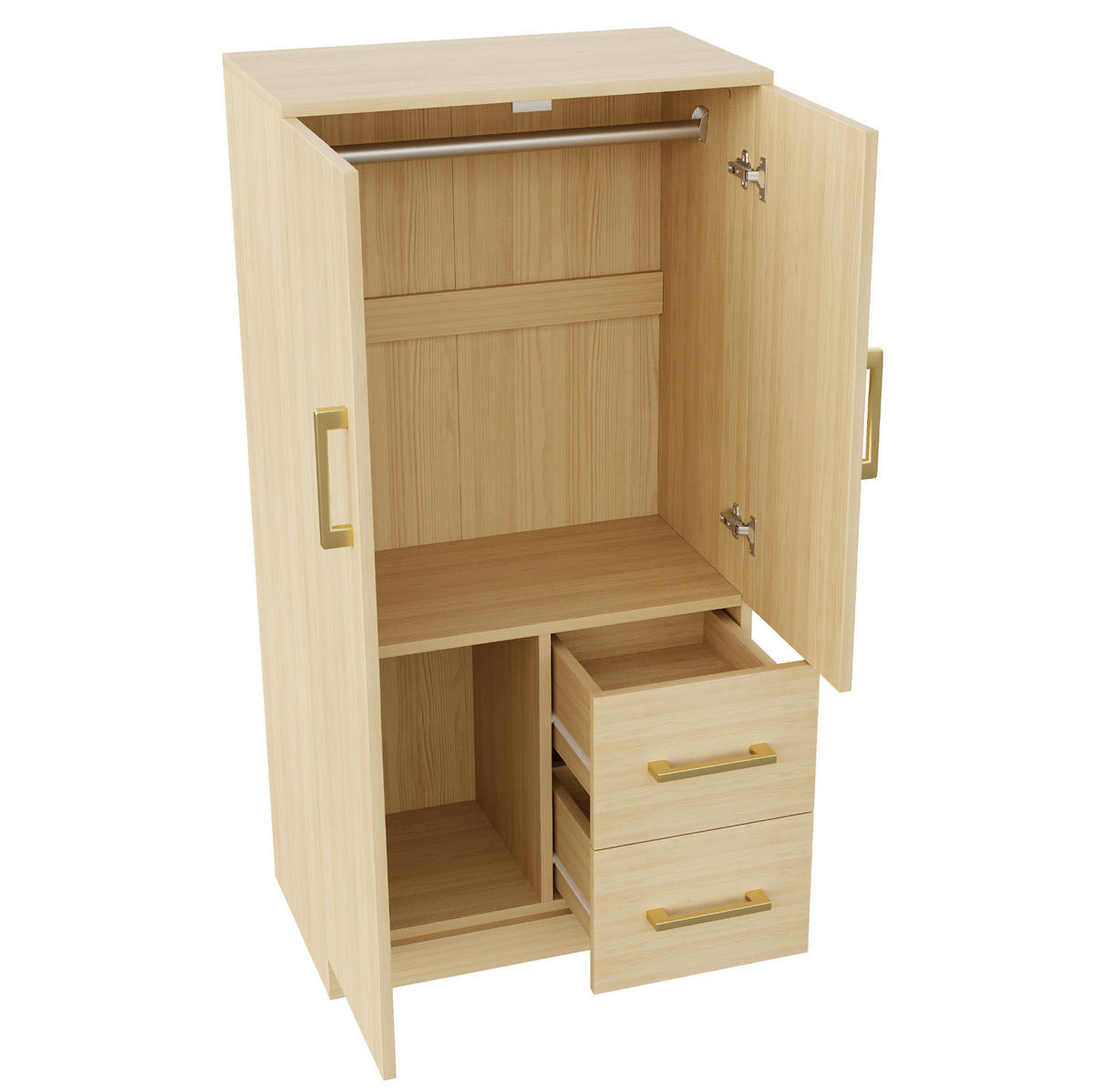 KLEIDERSCHRANK 70/40/135 cm natur aus Holz mit Türen und Schubladen - Naturfarben, Holz (70/135/40cm) - OKWISH