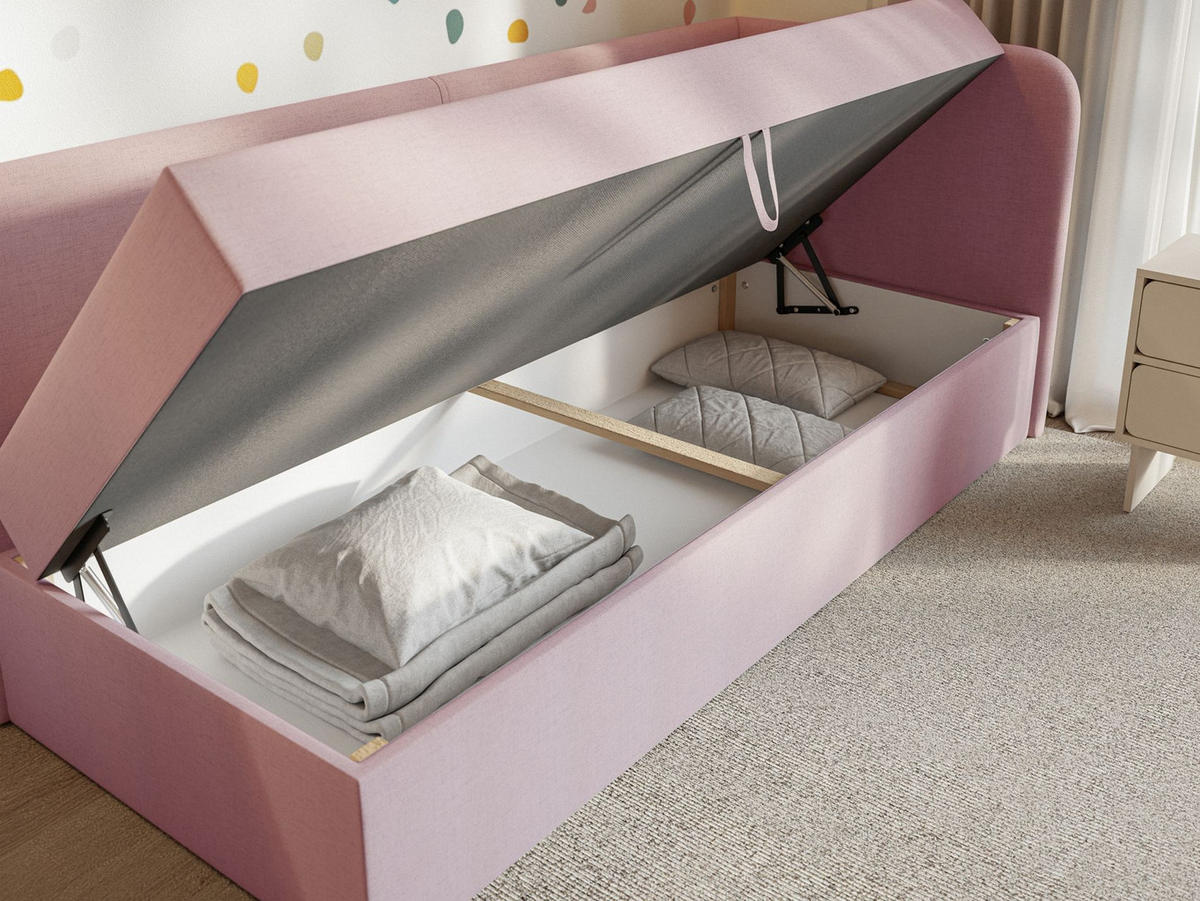 JUGENDBETT Calmmo Rosa mit Chenille-Bezug, Kopfteil rechts - Pink, Textil (90/200cm) - Selsey