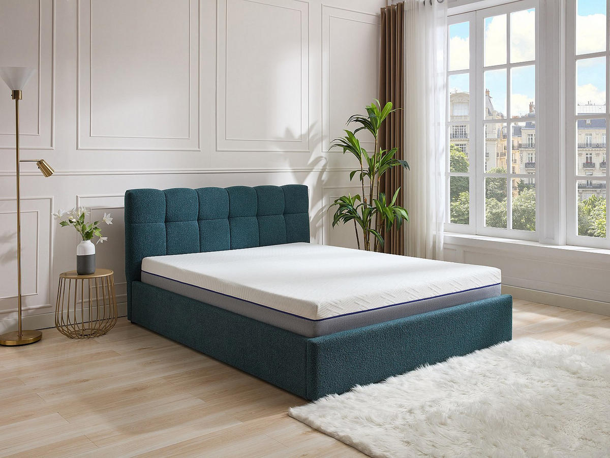 BETT mit Bettkasten - 2 Personen - Stoff - Blaugrün - - Grün, Textil (160/200cm) - Vente-Unique
