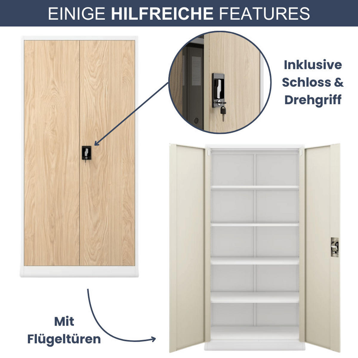 AKTENSCHRANK abschließbar 4er Set KADO 185x90x40cm Weiß-Sonoma Eiche - Weiß, Metall (90/185/40cm) - DELUKE